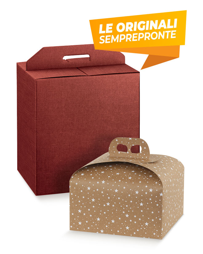 Scatole porta panettone e porta panettone più bottiglia