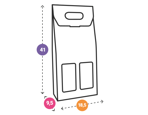 Scatola 2 bottiglie con maniglia e finestre